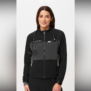 Figs Sydney Double Utility Black Scrub Jacket